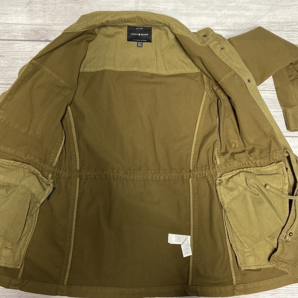 Lucky Brand Utility Jacket Color Army Green Cinch Waist Long Sleeve Coat - Picture 9 of 16